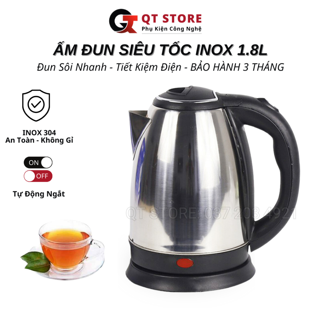 [BH 1 ĐỔI 1] ấm đun siêu tốc mini 1,8L, ấm siêu tốc inox 304 không gỉ ...
