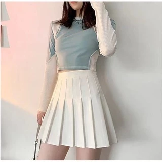 Chân váy xếp ly Tennis có quần trong cạp cao dáng ôm eo xòe Chân váy tennis ngắn vải đen trắng dày mềm học sinh đi biển