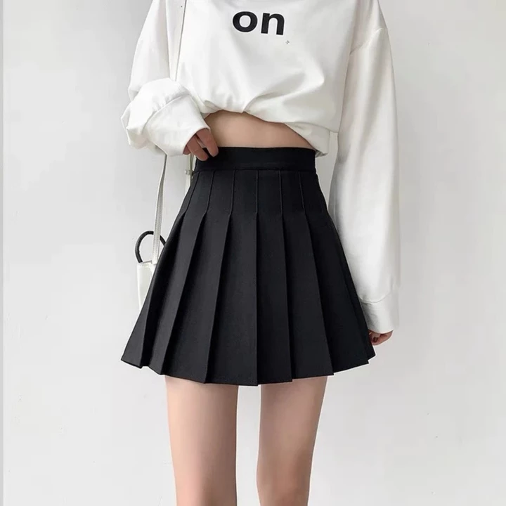 Chân váy xếp ly Tennis có quần trong cạp cao dáng ôm eo xòe Chân váy tennis ngắn vải đen trắng dày mềm học sinh đi biển