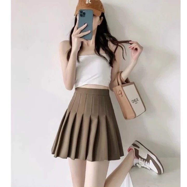 Chân váy xếp ly Tennis có quần trong cạp cao dáng ôm eo xòe Chân váy tennis ngắn vải đen trắng dày mềm học sinh đi biển