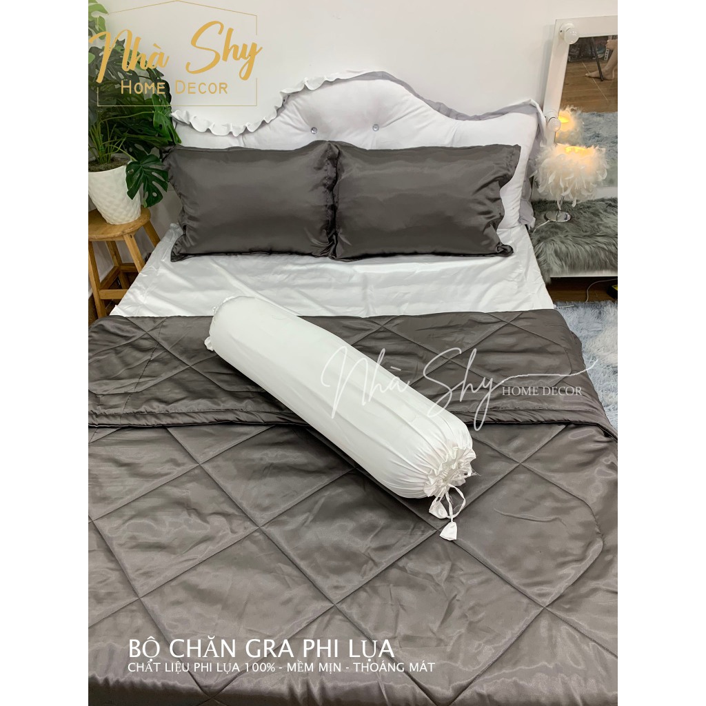 Trọn Bộ Chăn Ga Và Vỏ Gối Phi Lụa Phối Màu Hai Màu - Nhà Shy Home Decor