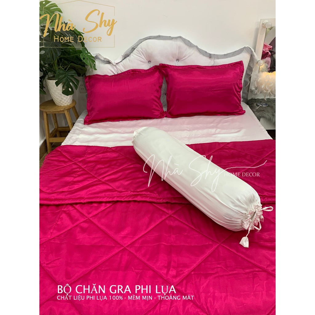 Trọn Bộ Chăn Ga Và Vỏ Gối Phi Lụa Phối Màu Hai Màu - Nhà Shy Home Decor
