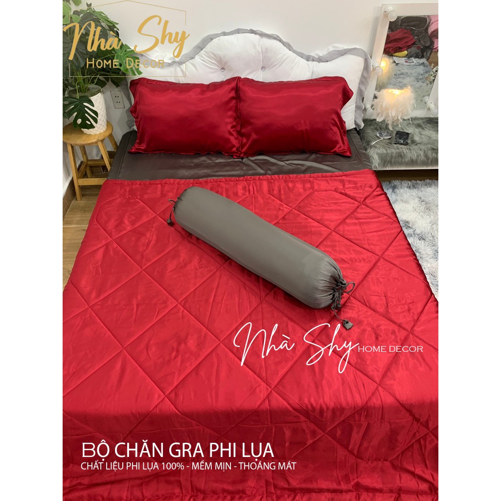 Trọn Bộ Chăn Ga Và Vỏ Gối Phi Lụa Phối Màu Hai Màu - Nhà Shy Home Decor