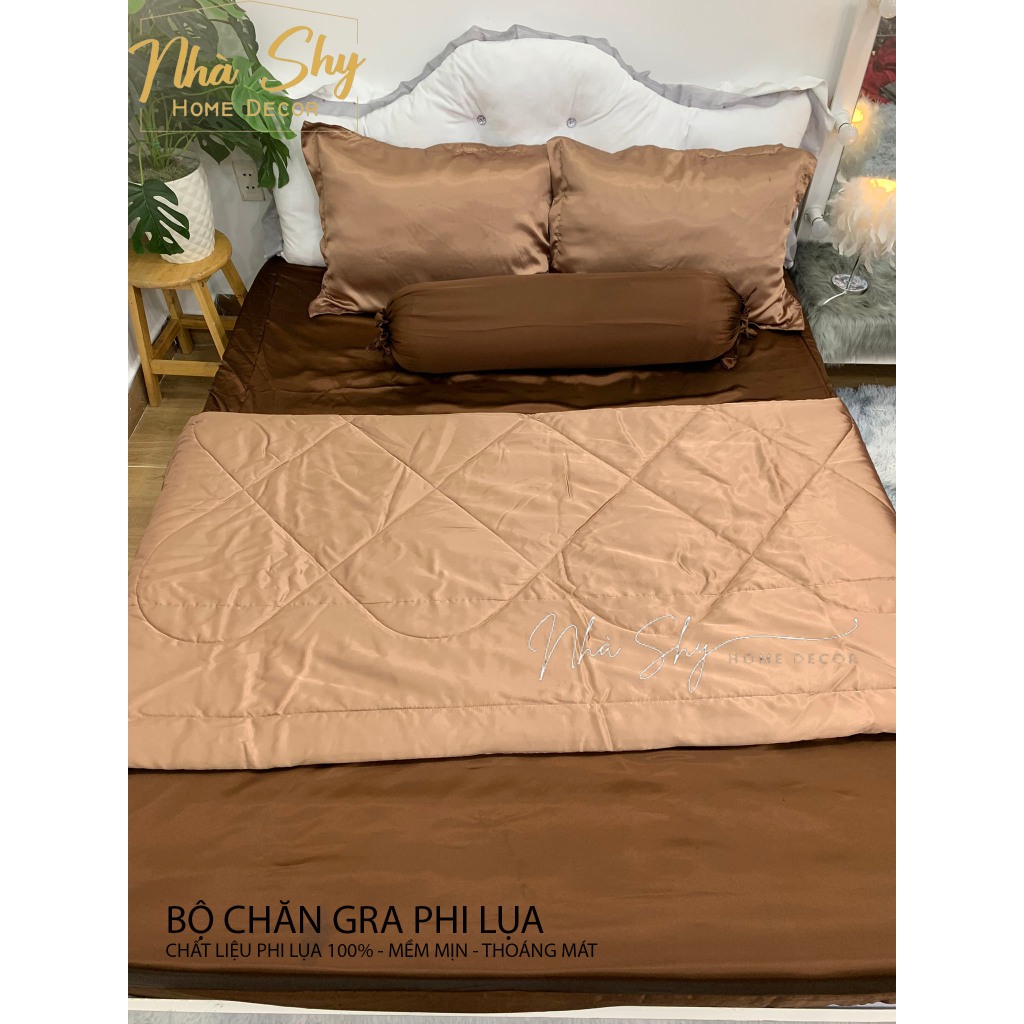 Trọn Bộ Chăn Ga Và Vỏ Gối Phi Lụa Phối Màu Hai Màu - Nhà Shy Home Decor