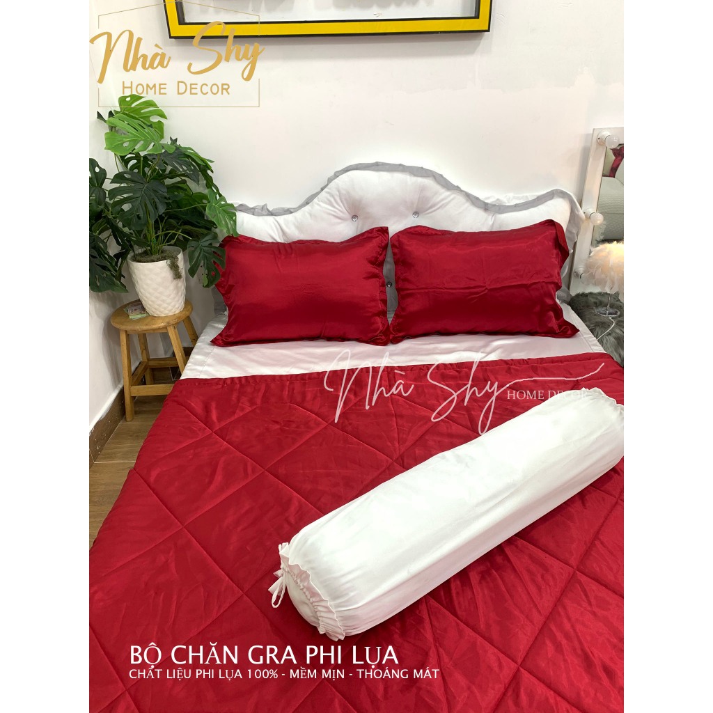 Trọn Bộ Chăn Ga Và Vỏ Gối Phi Lụa Phối Màu Hai Màu - Nhà Shy Home Decor