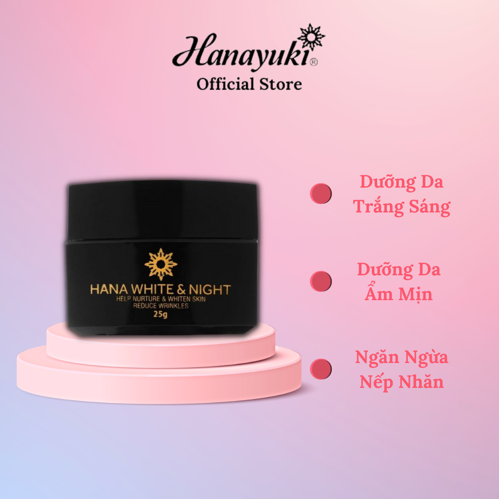 Ảnh Kem Dưỡng Trắng Da Mặt Hana White Night, Kem Face Dưỡng Ẩm Da Mặt Ban Đêm Hanayuki Chính Hãng 25g 1