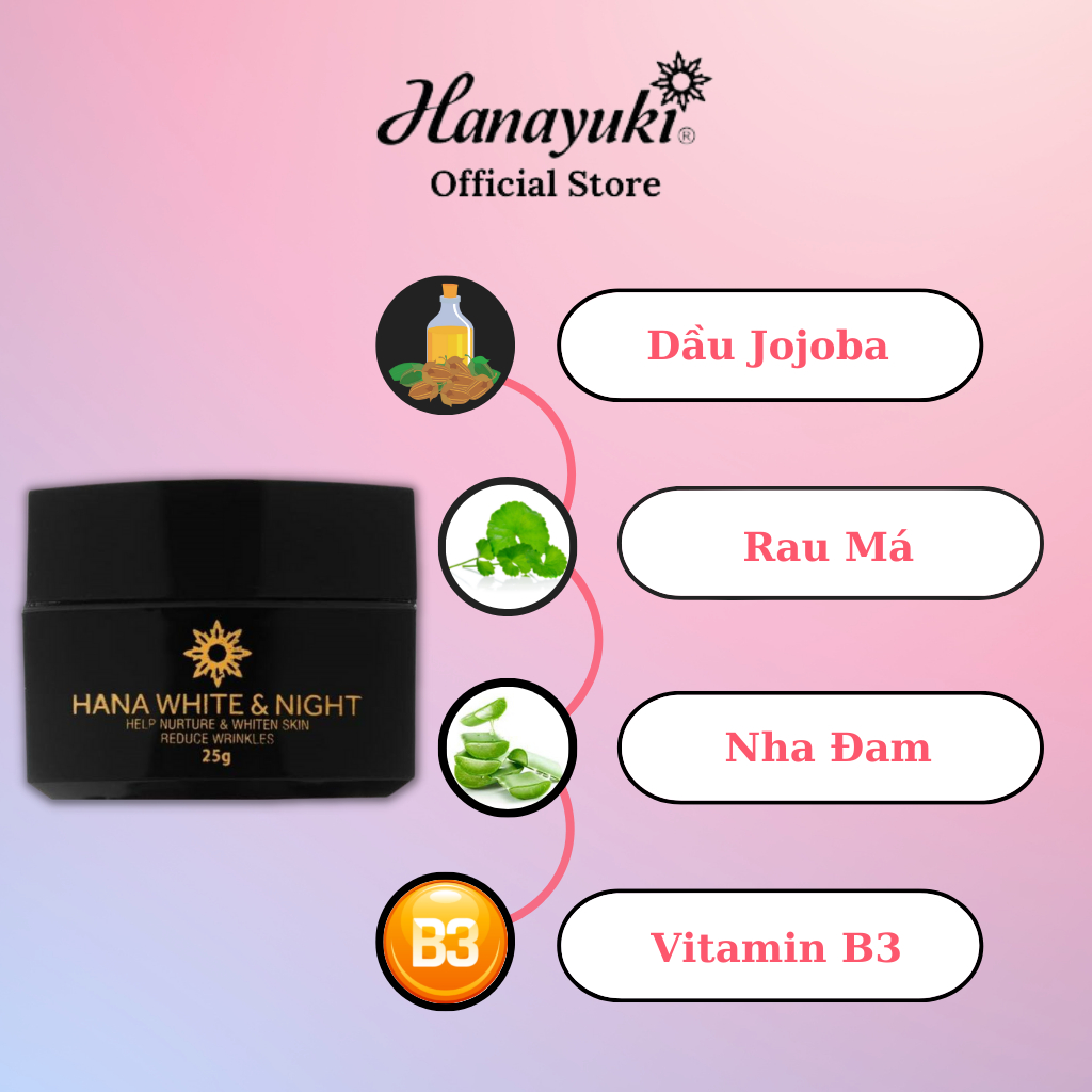 Ảnh Kem Dưỡng Trắng Da Mặt Hana White Night, Kem Face Dưỡng Ẩm Da Mặt Ban Đêm Hanayuki Chính Hãng 25g 2