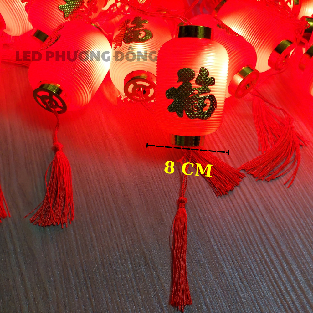 Dây đèn LED Lồng đèn Chữ Phúc 5m - 16 Trái Lớn Dạng Trụ Trang trí Lễ Tết