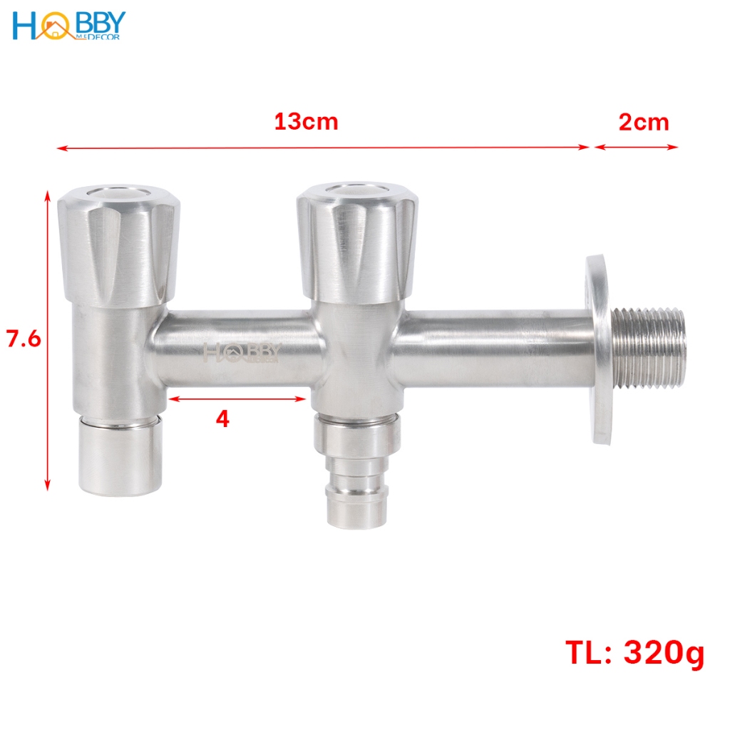 Vòi nước 2 đầu xả vặn đa năng inox 304 Hobby home decor VIN4 ren 21