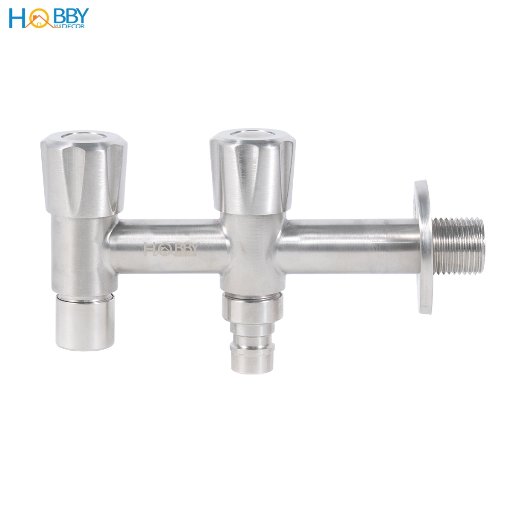 Vòi nước 2 đầu xả vặn đa năng inox 304 Hobby home decor VIN4 ren 21