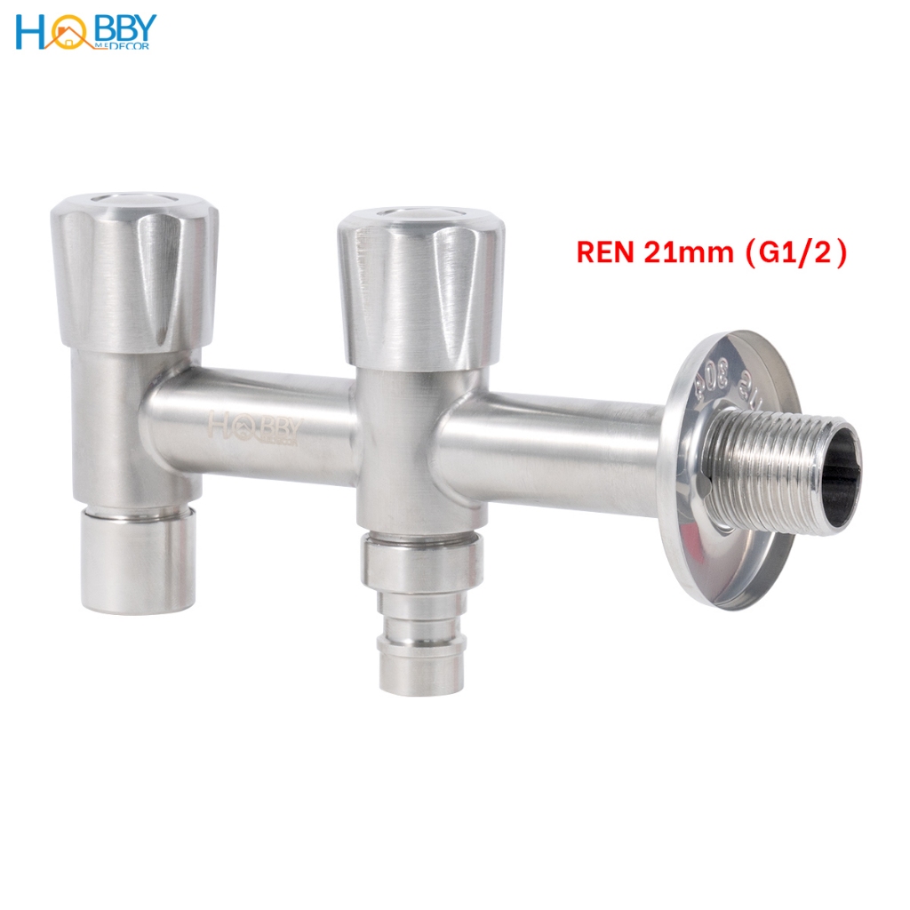 Vòi nước 2 đầu xả vặn đa năng inox 304 Hobby home decor VIN4 ren 21