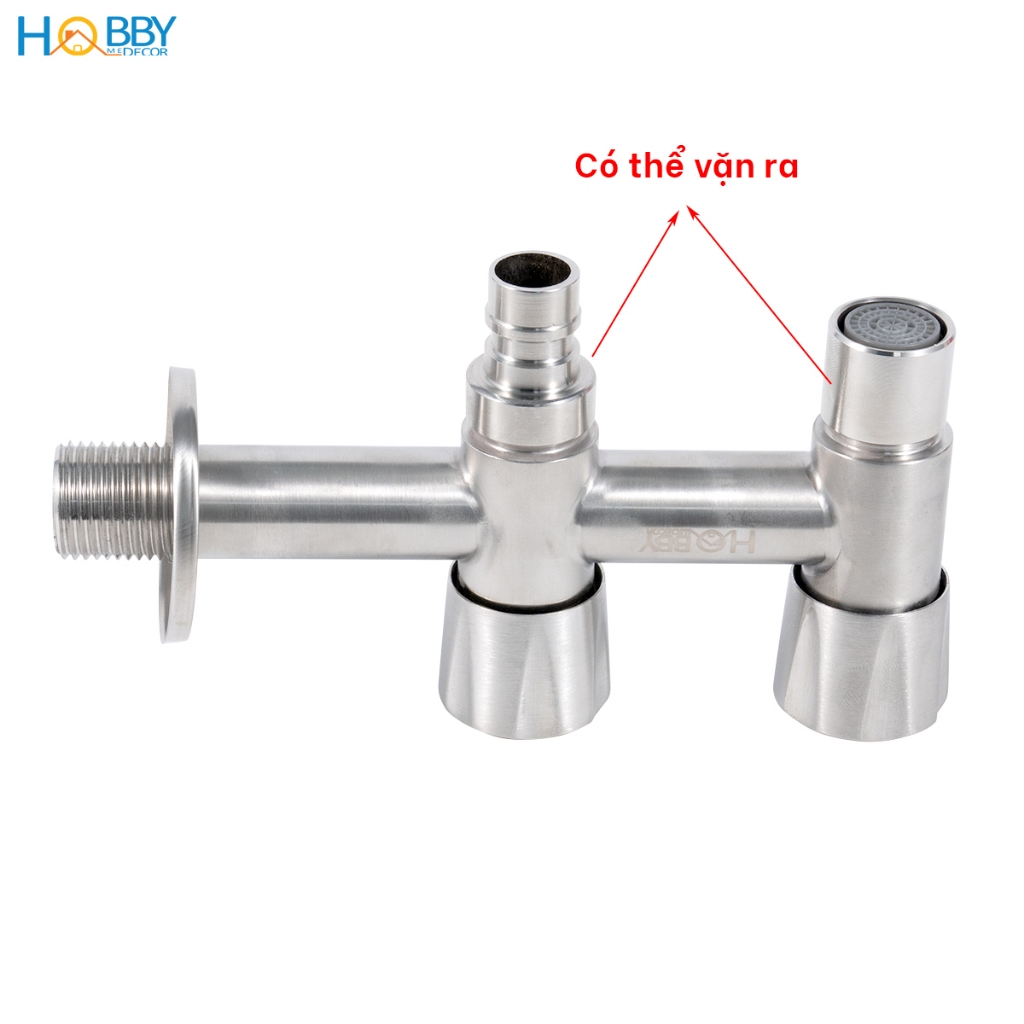Vòi nước 2 đầu xả vặn đa năng inox 304 Hobby home decor VIN4 ren 21