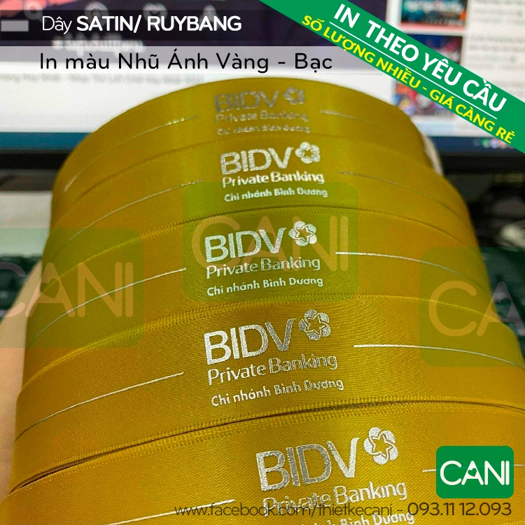 In dây ruybang màu Nhũ Vàng - Bạc (CHỈ NHẬN ĐƠN TỪ 10 MÉT) Dây lụa gói quà in theo yêu cầu CANI