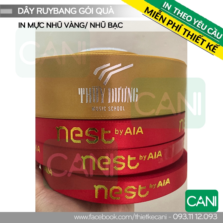 In dây ruybang màu Nhũ Vàng - Bạc (CHỈ NHẬN ĐƠN TỪ 10 MÉT) Dây lụa gói quà in theo yêu cầu CANI