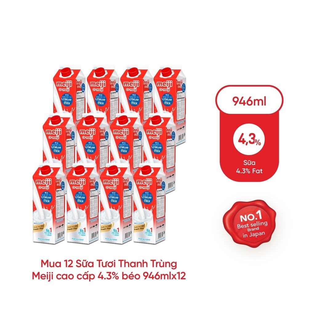 Sữa tươi thanh trùng nguyên chất Meiji (4.3 Deluxe Milk) 946ml thùng 12 hộp