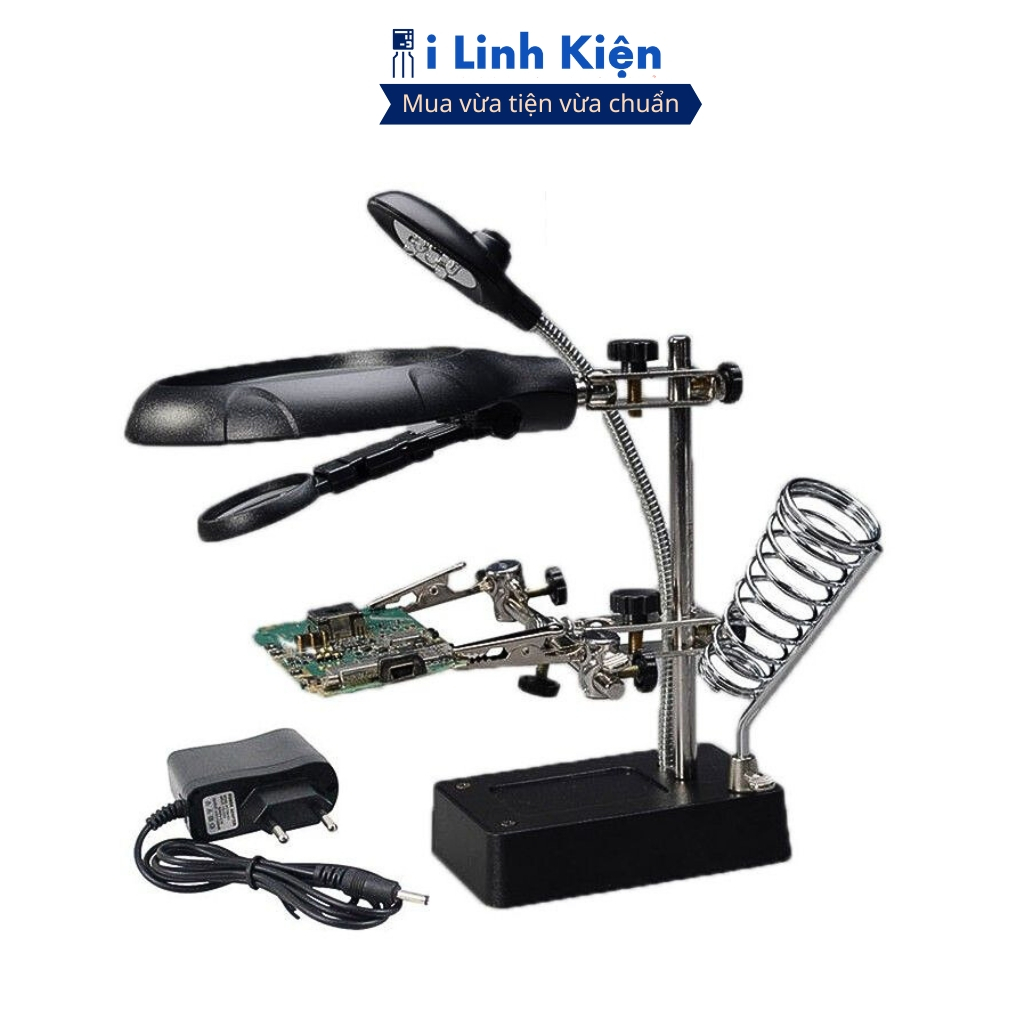Kính lúp soi kẹp hàn mạch có 5 đèn Led và đế gác mỏ hàn chính hãng ilinhkien