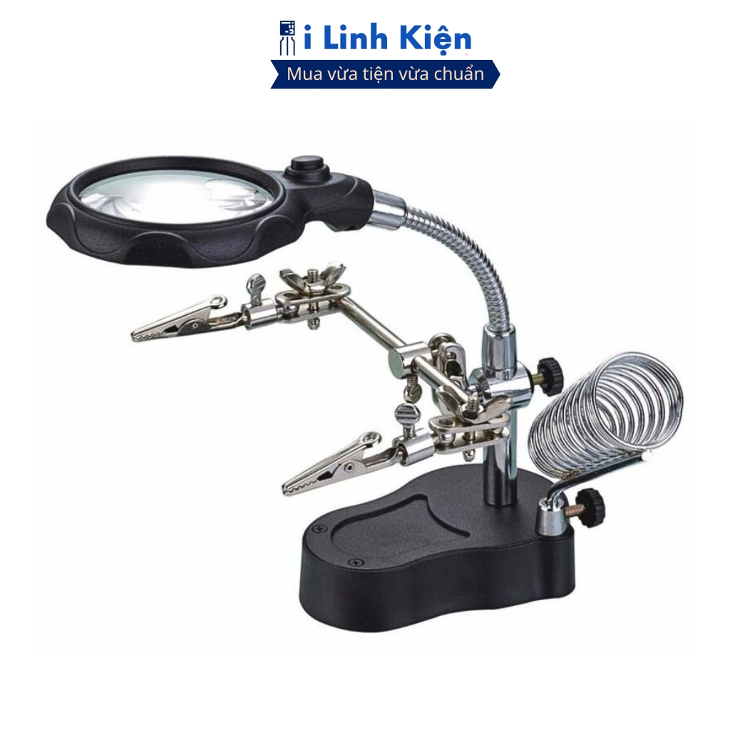 Kính lúp soi kẹp hàn mạch có 5 đèn Led và đế gác mỏ hàn chính hãng ilinhkien