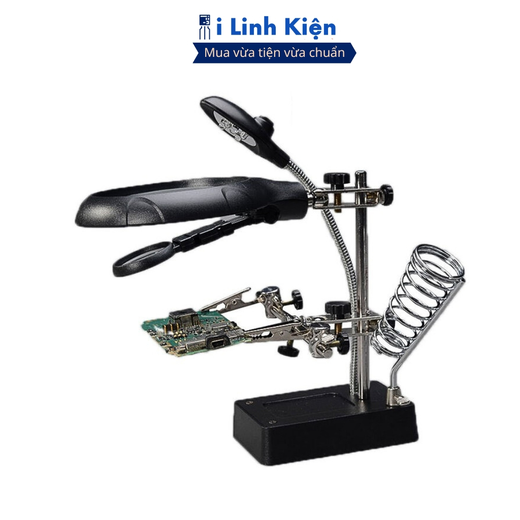 Kính lúp soi kẹp hàn mạch có 5 đèn Led và đế gác mỏ hàn chính hãng ilinhkien