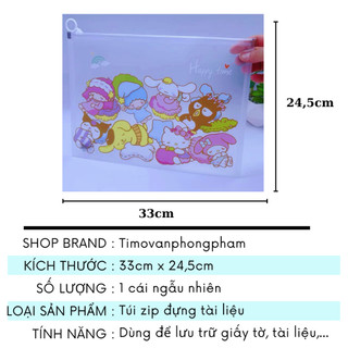 Túi Đựng Tài Liệu A4 Zip Trong Suốt Tệp Bài Bìa Cứng Đồ Dùng Học Tập Cute Kuromi Cinnamoroll Timo VPK71-M2