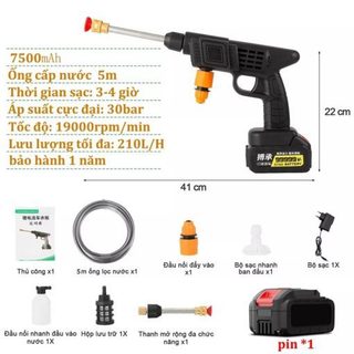 Máy rửa xe cầm tay cao áp chạy bằng pin sạc, súng rửa xe dùng cho gia đình có chế độ phun xương tạo bọt cao cấp