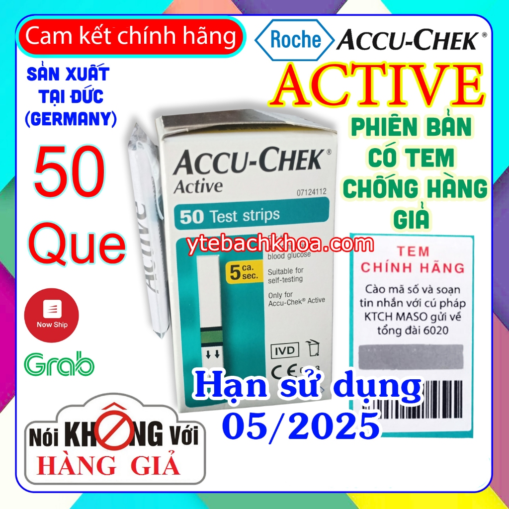 [Date 05/2025] HỘP 50 QUE THỬ ĐƯỜNG HUYẾT ACCUCHEK ACTIVE CÓ TEM CHÍNH ...