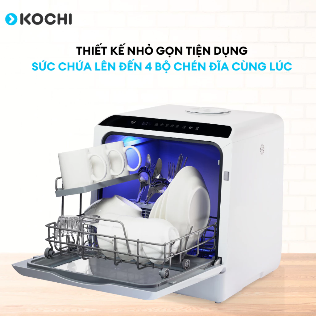 Máy rửa chén bát để bàn KOCHI C400 - sức chứa 4 bộ - Không lắp đặt - Rửa nước nóng áp suất cao -Sấy PTC - Lưu trữ 72 giờ