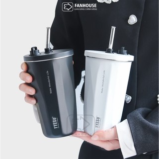 Ly giữ nhiệt Tyeso Wonder 600ml cốc giữ nhiệt inox 304 có ống hút Fan House khắc tên tặng túi