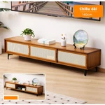 Kệ tivi phòng khách cửa lùa 1m2 1m6, Tủ tivi phòng khách gỗ tre cửa trượt giả mây tre đan cổ điển màu nâu và vàng — ảnh 8