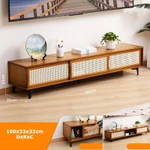 Kệ tivi phòng khách cửa lùa 1m2 1m6, Tủ tivi phòng khách gỗ tre cửa trượt giả mây tre đan cổ điển màu nâu và vàng — ảnh 6