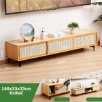 Kệ tivi phòng khách cửa lùa 1m2 1m6, Tủ tivi phòng khách gỗ tre cửa trượt giả mây tre đan cổ điển màu nâu và vàng — ảnh 5