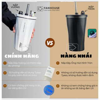 Ly giữ nhiệt Tyeso Wonder chính hãng 600ml Fan House bình nước giữ nhiệt inox 304 có ống hút