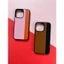 Ốp da iphone kẻ dọc Hồng Cam - Nâu Đen