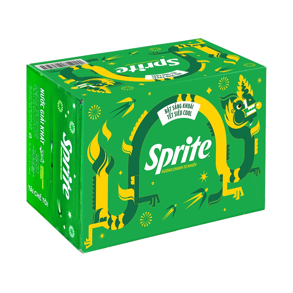Thùng 12 lon và Lốc 6 chai nước ngọt có ga Sprite hương chanh 390ml và ...