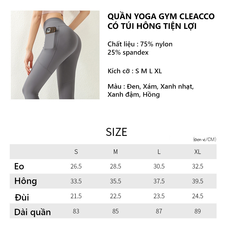 Ảnh Quần Legging Có Túi Nữ Bảo Hành 12 Tháng Quần Tập Yoga Chất Vải Dệt Thoáng Mát Co Giãn 4 Chiều Cleacco QLN Boro Sport 2