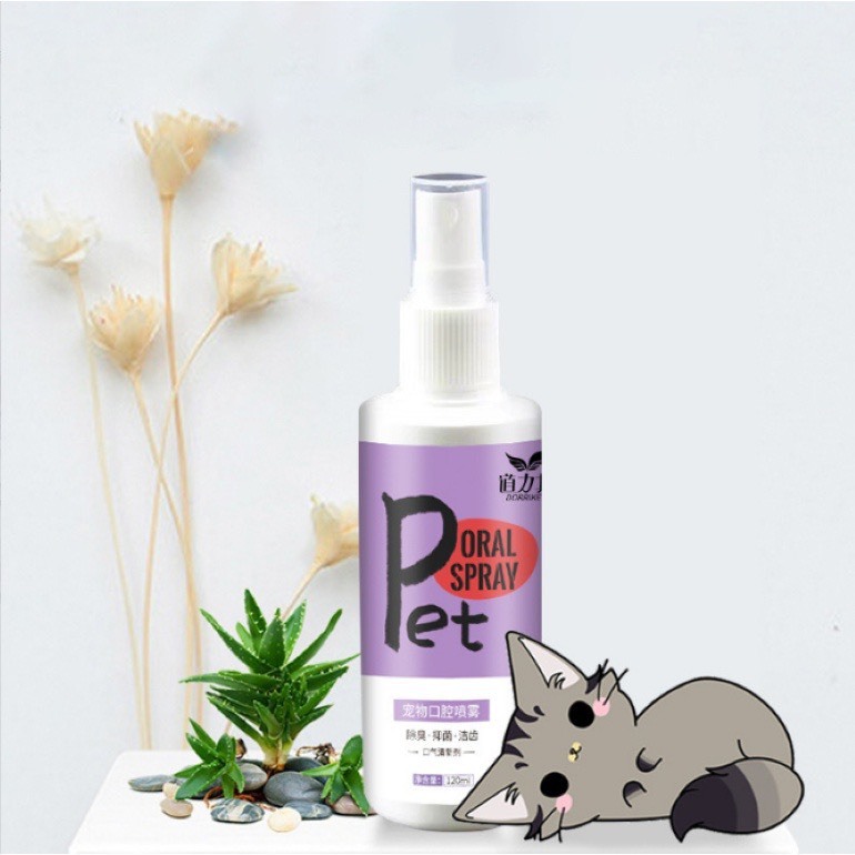 Xịt thơm miệng cho chó mèo chai 120ml, Chai xịt khử hôi miệng giải tỏa căng thẳng cho thú cưng