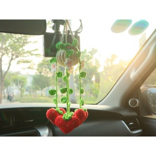 CHẬU DÂU TRÁI TIM BẰNG LEN TREO XE - DECOL- TRANG TRÍ - QUÀ TẶNG - VALENTINE- WEDDING