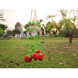 CHẬU DÂU TRÁI TIM BẰNG LEN TREO XE - DECOL- TRANG TRÍ - QUÀ TẶNG - VALENTINE- WEDDING