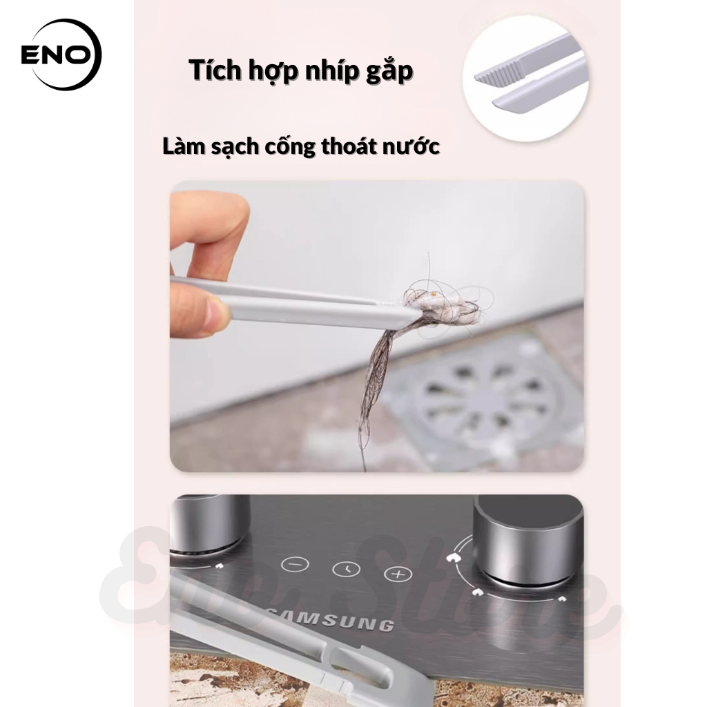 Bàn Chải Vệ Sinh Khe Hở Đa Năng,  Cây Chà Sàn Nhà Tắm Đa Năng Kèm Nhíp Gắp Vệ Sinh Cống Chổi Cọ Nhà Vệ Sinh Xoay 360 Độ