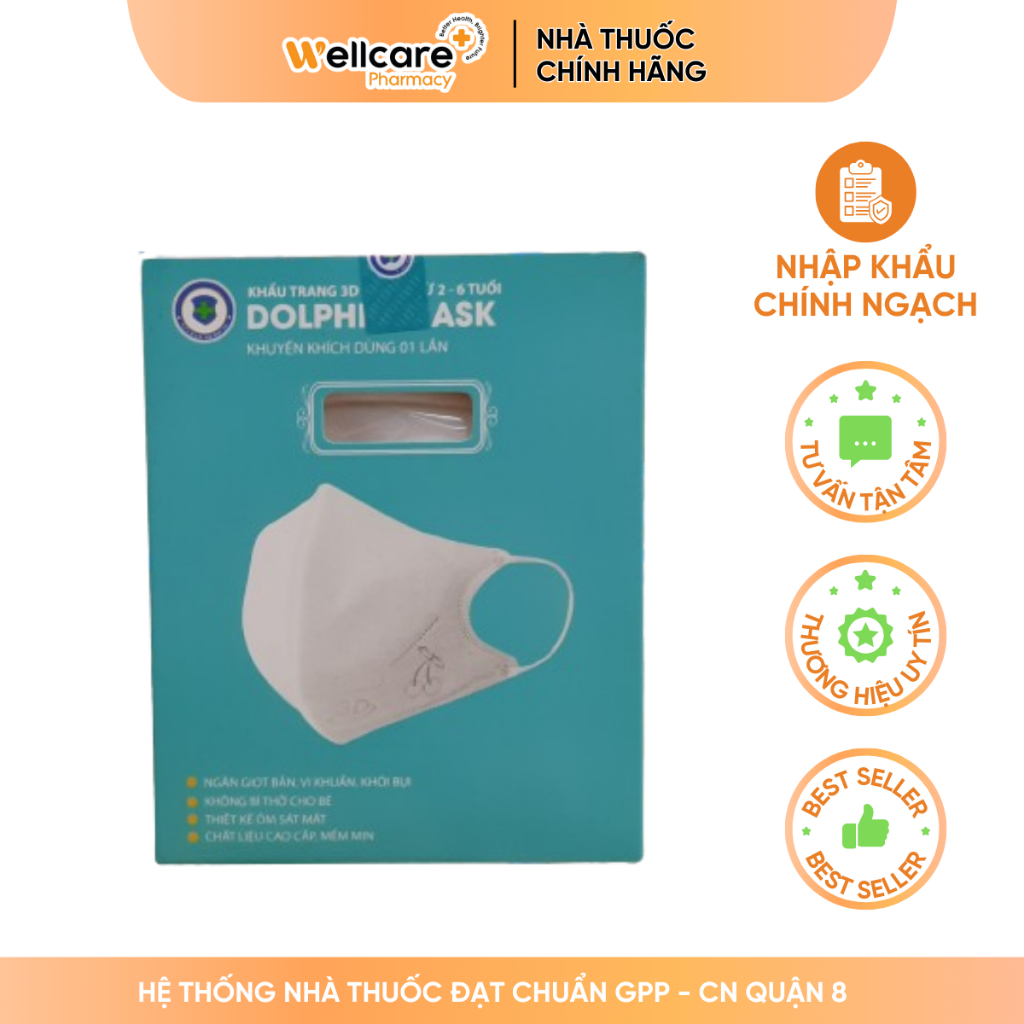 Khẩu trang 3D Dolphin Mask - Hộp 10 cái 4 lớp ngăn ngừa vi khuẩn, khói ...
