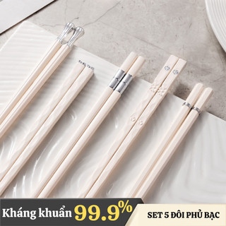 Set 5 đôi đũa ăn cơm trắng bạc 5 kiểu chất liệu sợi thủy tinh không mốc kháng khuẩn chịu nhiệt cao cấp.