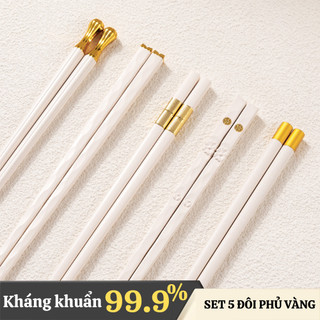 Set 5 đôi đũa ăn cơm trắng bạc 5 kiểu chất liệu sợi thủy tinh không mốc kháng khuẩn chịu nhiệt cao cấp.