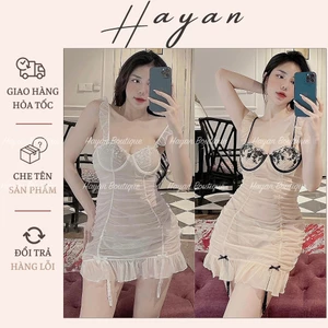 HT123 Váy ngủ sexy hoa ren có GỌNG tôn dáng, đầm ngủ ren body xuyên thấu gợi cảm HT123