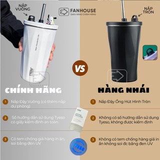 Ly giữ nhiệt Tyeso Wonder 600ml cốc giữ nhiệt inox 304 có ống hút Fan House khắc tên tặng túi