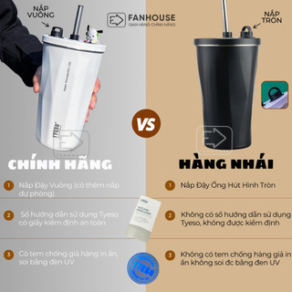 Ly giữ nhiệt Tyeso Wonder 600ml bình giữ nhiệt có ống hút inox 304 Fan House khắc tên tăng túi