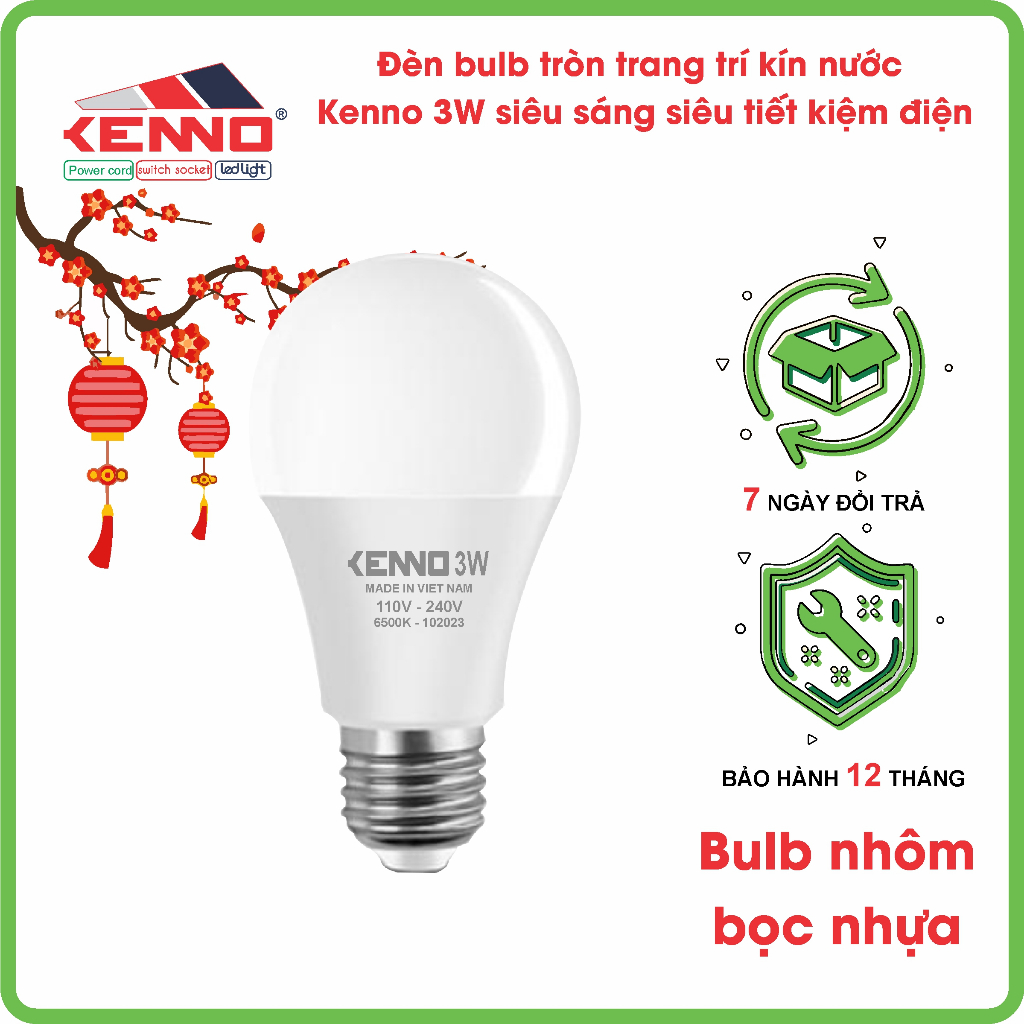 Bóng LED bulb tròn trang trí 3W - 5W - 7W kín nước KENNO ánh sáng trắng, vàng, xanh, đỏ
