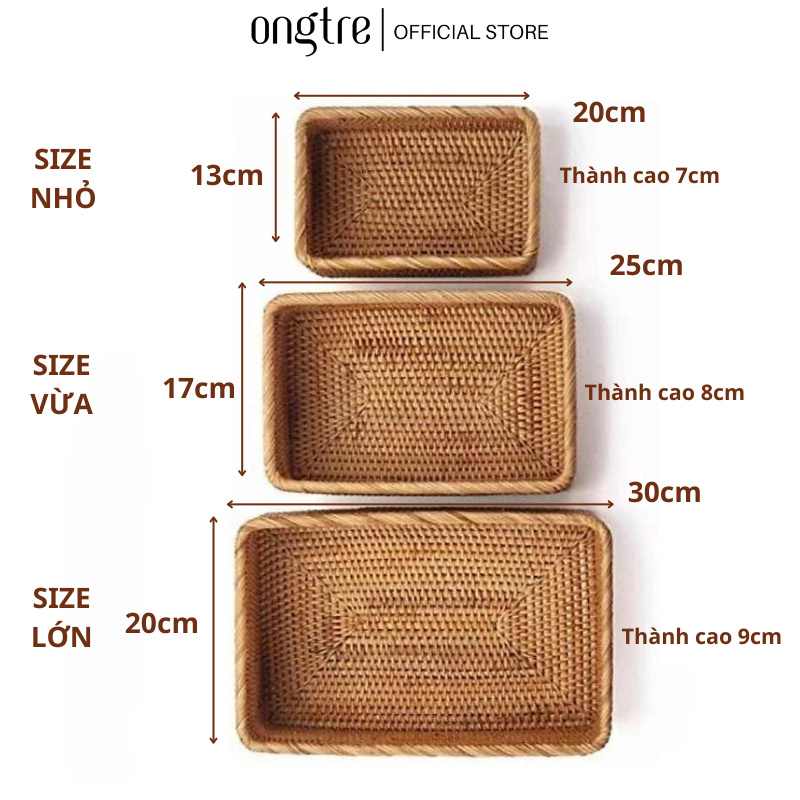 Khay Mây Đan Chữ Nhật ONGTRE, Khay Phục Vụ, Đựng Trà Bánh, Đồ Ăn, Chụp Ảnh Sản Phẩm, Nhà Hàng, Khách Sạn, Resort