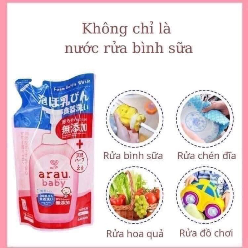 Nước rửa bình sữa Arau Baby túi 400ml, chai 450m
