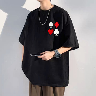 Áo thun LÁ BÀI cơ rô chuồng bích, Áo phông unisex nam nữ form rộng tay lỡ in hình lá bài dễ thương mặc dịp Tết may mắn