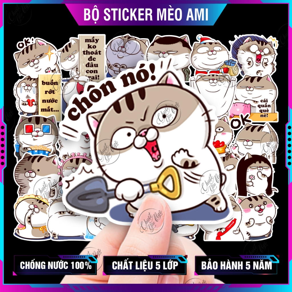 Combo 100 sticker mèo bụng bự Ami dễ thương | Shopee Việt Nam