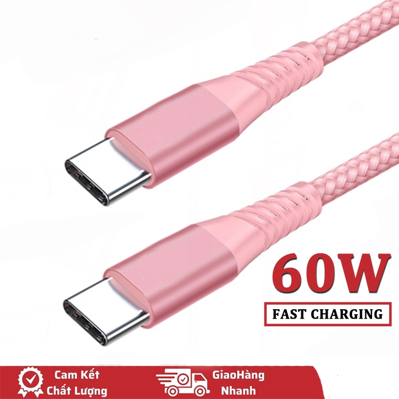 Dây sạc nhanh 2 đầu Type-C 60W PD QC 3.0 60w Cáp bọc dù typec to typec dùng cho samsung Galaxy xiaomi Redmi oppo macbook